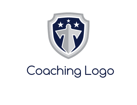 stars with sword in shield security logo