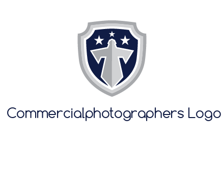 stars with sword in shield security logo