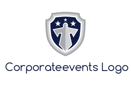 stars with sword in shield security logo