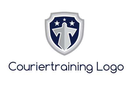 stars with sword in shield security logo