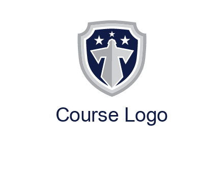 stars with sword in shield security logo