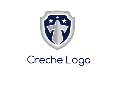 stars with sword in shield security logo