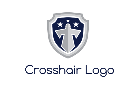stars with sword in shield security logo