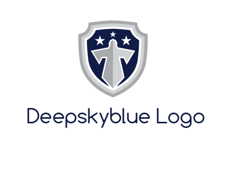 stars with sword in shield security logo