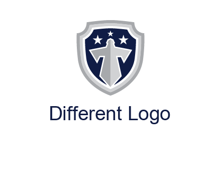 stars with sword in shield security logo