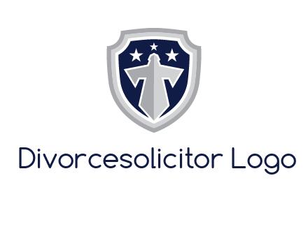 stars with sword in shield security logo
