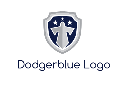 stars with sword in shield security logo