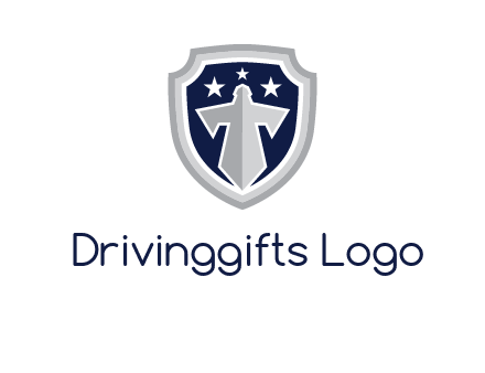 stars with sword in shield security logo