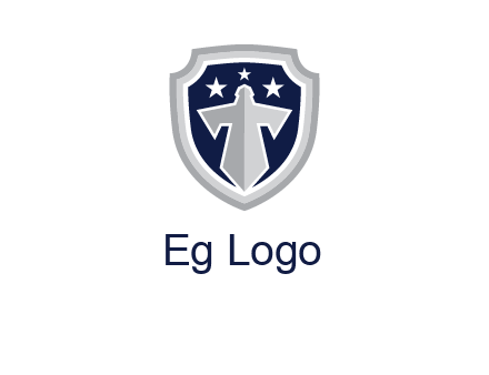 stars with sword in shield security logo