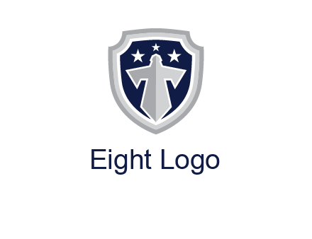 stars with sword in shield security logo