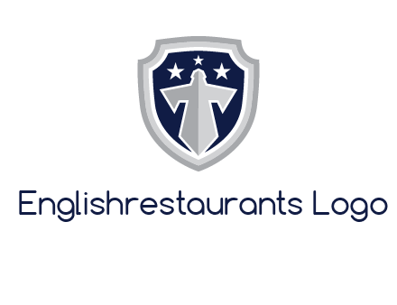 stars with sword in shield security logo