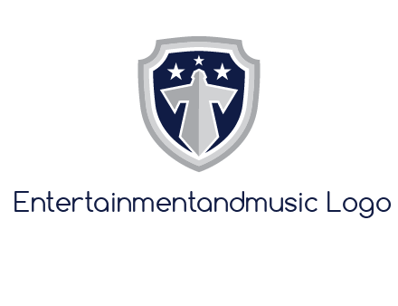 stars with sword in shield security logo