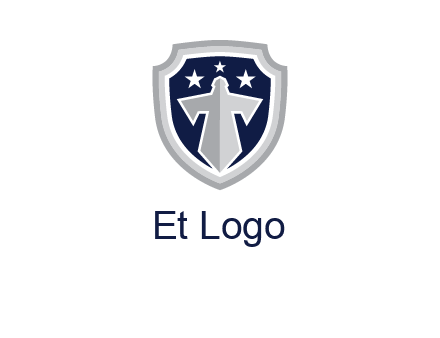 stars with sword in shield security logo