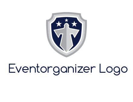 stars with sword in shield security logo