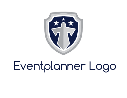 stars with sword in shield security logo