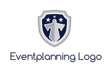 stars with sword in shield security logo