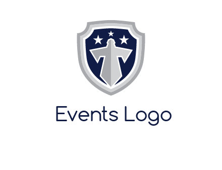 stars with sword in shield security logo