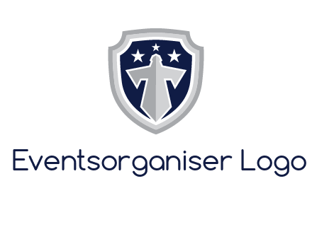 stars with sword in shield security logo