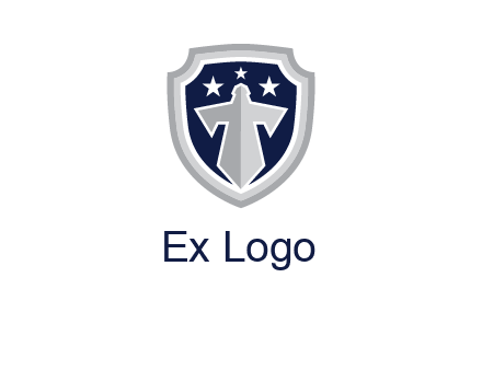 stars with sword in shield security logo