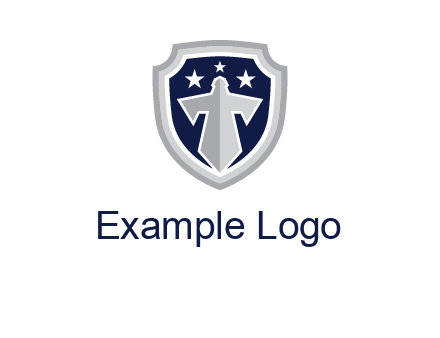 stars with sword in shield security logo