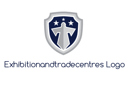 stars with sword in shield security logo