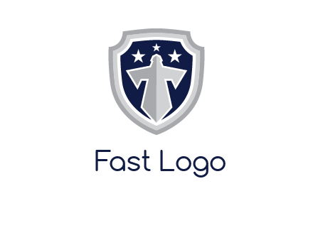 stars with sword in shield security logo