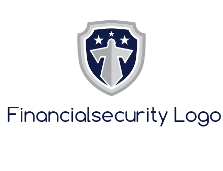 stars with sword in shield security logo