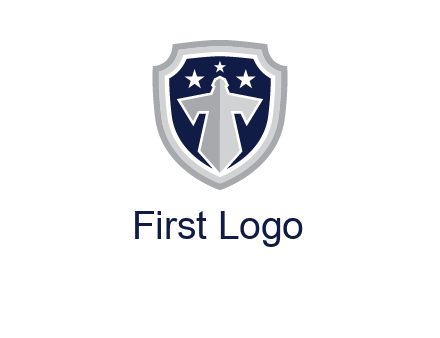 stars with sword in shield security logo