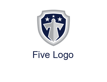 stars with sword in shield security logo
