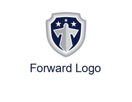stars with sword in shield security logo