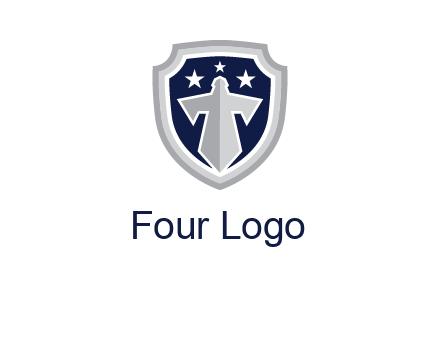 stars with sword in shield security logo