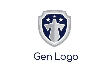 stars with sword in shield security logo