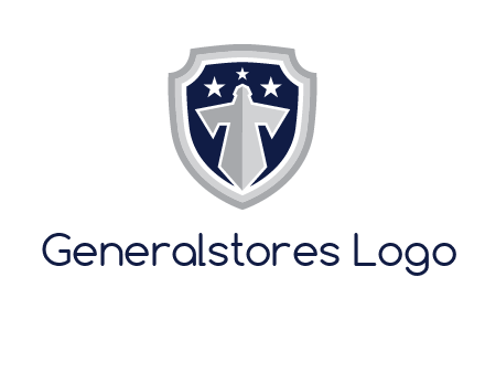 stars with sword in shield security logo