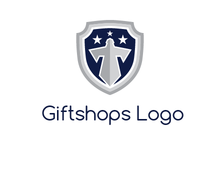 stars with sword in shield security logo