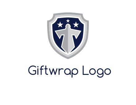 stars with sword in shield security logo