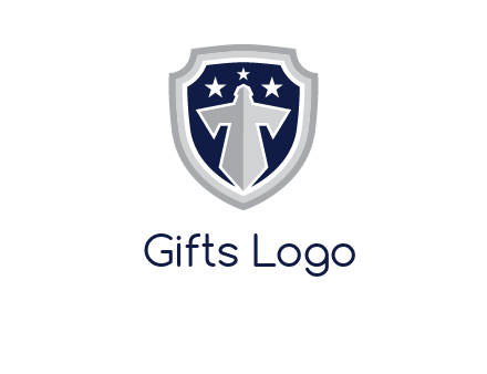 stars with sword in shield security logo