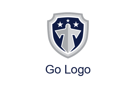 stars with sword in shield security logo