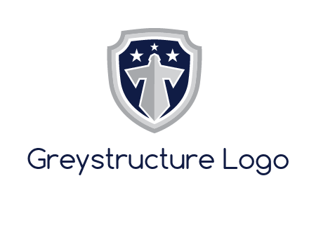 stars with sword in shield security logo