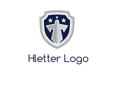 stars with sword in shield security logo
