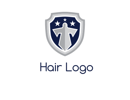 stars with sword in shield security logo