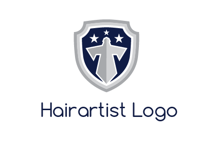 stars with sword in shield security logo