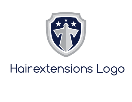 stars with sword in shield security logo