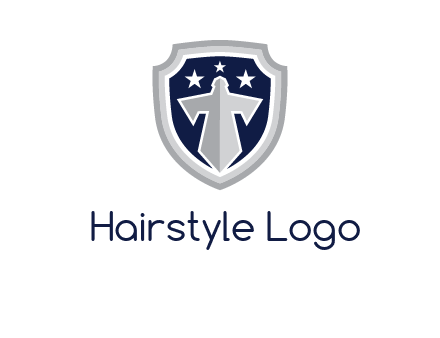 stars with sword in shield security logo