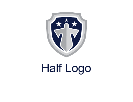 stars with sword in shield security logo