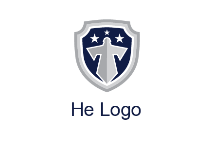 stars with sword in shield security logo