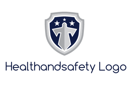 stars with sword in shield security logo
