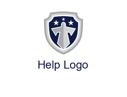 stars with sword in shield security logo