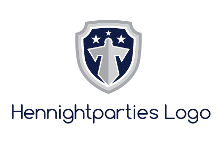stars with sword in shield security logo