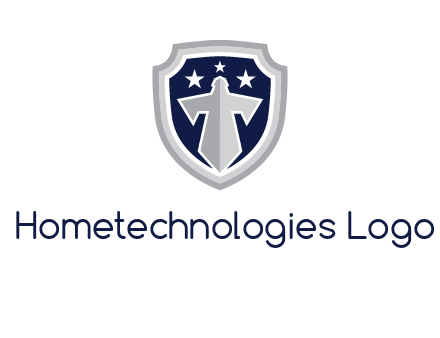 stars with sword in shield security logo