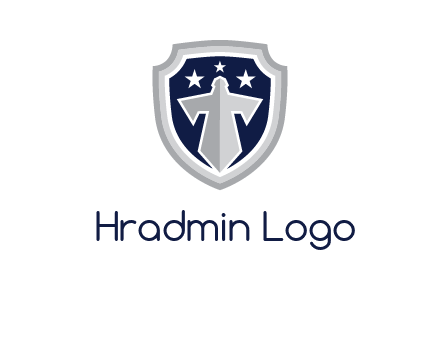 stars with sword in shield security logo